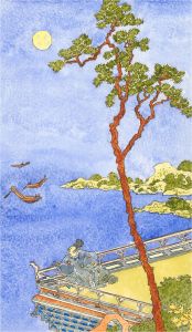 After Hokusai - 20th Century Watercolour, Moonlight Gazing
