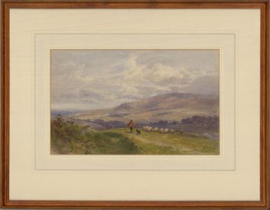 G. Young - Framed 1889 Watercolour, Shepherd and his Flock