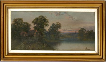 J.L. Hames - Late 19th Century Oil, Cottages by the Lake