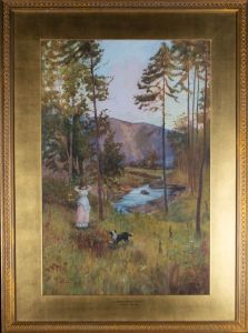 Francis Browne Tighe (c.1865-1936) - 1888 Watercolour, Girl In The Woods