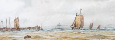 J. Gerald Walton - Signed 1902 Watercolour, Grimsby Harbour
