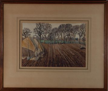 A. W. Colby - 1947 Watercolour, Ploughed Field