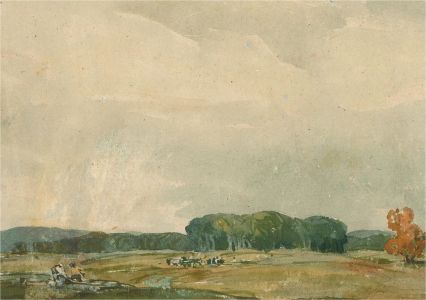 Early 20th Century Watercolour - Ploughing the Fields