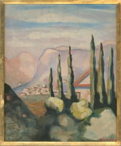 Henry Dauberville (1907-1988) - Mid 20th Century Oil, Tuscan Cyprus Trees