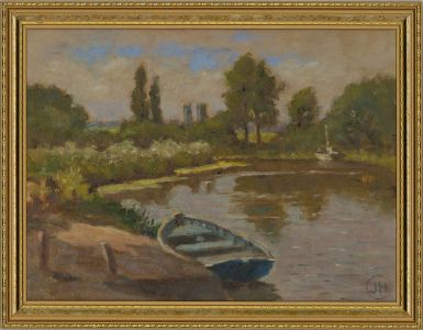 John G. Hall (1921-2006) - 20th Century Oil, Blue Rowing Boat