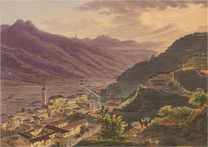 Mid 19th Century Watercolour - Italian Town in the Mountains