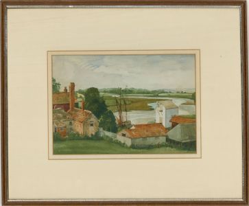 Mid 19th Century Watercolour - Farm Buildings On The Coastal Inlet