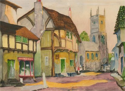 Mid 20th Century Watercolour - Colourful Street Scene