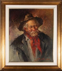 Framed 20th Century Oil - The Peasant