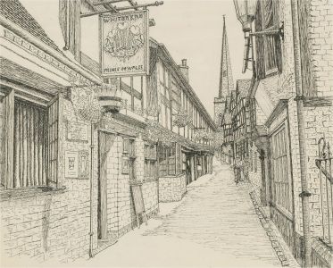 N.K. Day - 2001 Pen and Ink Drawing, Church Lane, Ledbury