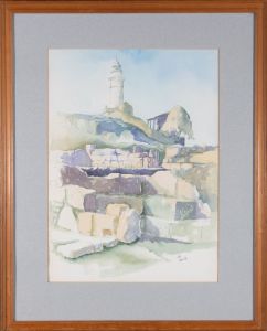 T.I.D - Signed 1984 Watercolour, Rocky Landscape
