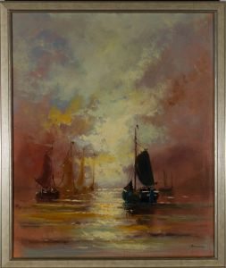 G. Brouwer - Signed Mid 20th Century Oil, Boats at Sea