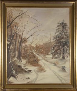 Veiga - Signed Mid 20th Century Oil, Down the Snowy Path