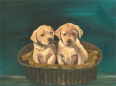 M. Turley - A Pair of 1978 Oil, Puppy Portraits