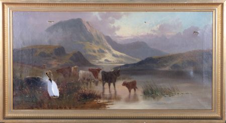 For Restoration - H. Laivert - Late 19th Century Oil, Highland Cattle