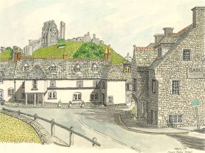 N.K. Day - 1997 Pen and Ink Drawing, Corfe Castle, Dorset