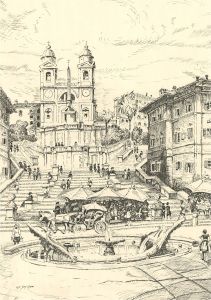 N.K. Day - 2001 Pen and Ink Drawing, Spanish Steps