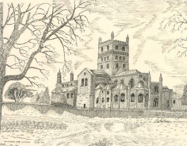 N.K. Day - 2003 Pen and Ink Drawing, Tewkesbury Abbey