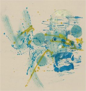 Max Rummel  - Signed 1974 Mixed Media, Abstract Blue and Yellow