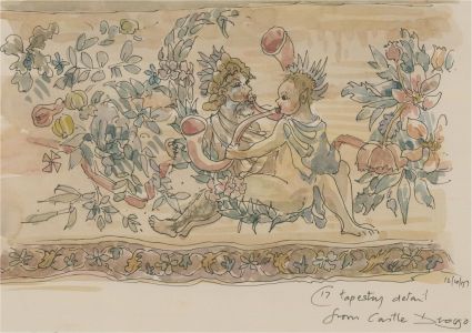 Jill Dickin - 1997 Watercolour, Tapestry Detail from Castle Drogo