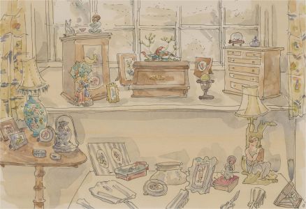 Jill Dickin - 1997 Watercolour, A Living Room Scene