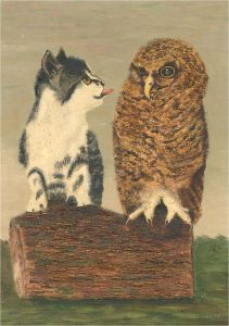 N.K. Day - 1984 Oil, Kitten and Owl