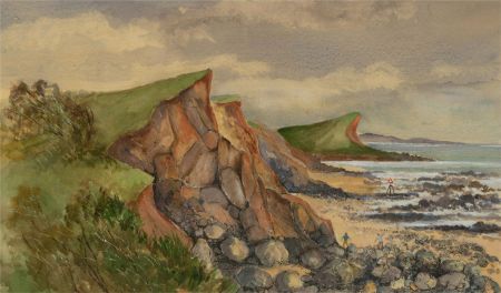 Louis Valentine - Mid 20th Century Watercolour, Seascape with Figures