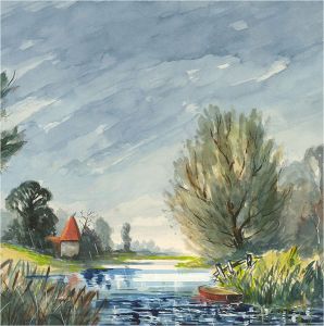 Louis Valentine - Mid 20th Century Watercolour, River Scene with Boat
