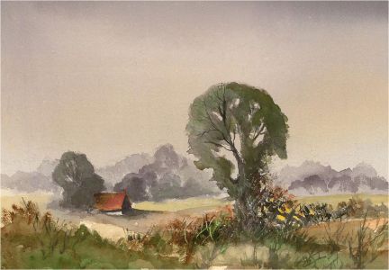 Louis Valentine - Mid 20th Century Watercolour, Tree and Cottage