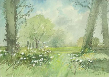 Keith Johnson (1931-2018) - 2017 Watercolour, Rural View with White Flowers