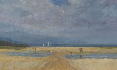Keith Johnson (1931-2018) - Contemporary Oil, Beach Scene with Figures