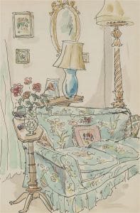 Jill Dickin - Contemporary Watercolour, Floral Blue Sofa
