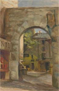 Early 20th Century Oil - Fountain at Vence