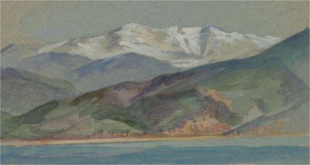 Mid 20th Century Watercolour - Snowy Mountains View
