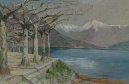 Early 20th Century Watercolour - Lake and Snowy Mountains