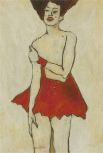 Ben Carrivick - Contemporary Oil, Figure in Terracotta Dress