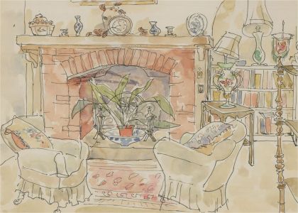 Jill Dickin - Contemporary Watercolour, Living Room Scene