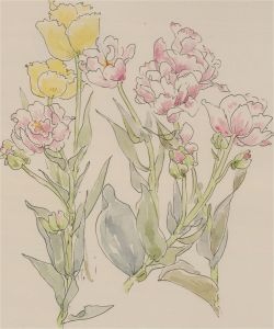 Jill Dickin - 2000 Watercolour, Yellow and Pink Flowers