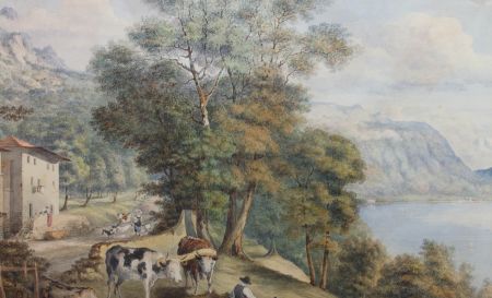 Early 19th Century Watercolour - Resting by Lake Geneva