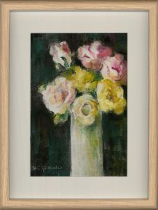 Fiona C. Goldbacher - Contemporary Watercolour, Roses on Blue