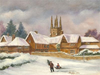 Sheila - 1964 Oil, Christmas Winter Scene