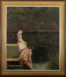 Mid 20th Century Oil - Peaceful Fishing