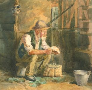 Helena S. Kynaston - 1903 Watercolour, Whittling