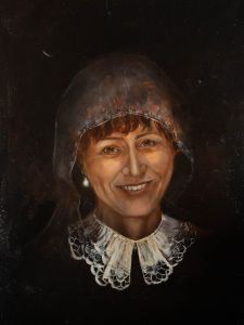 S.S.J. - Contemporary Oil, Woman in a Lace Collar