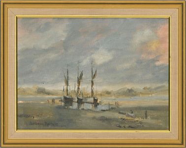 Barbara Heynes - 1985 Oil, Thames Barges