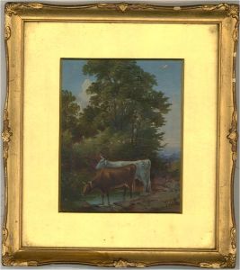E. Mondy - 1878 Oil, Cattle Watering