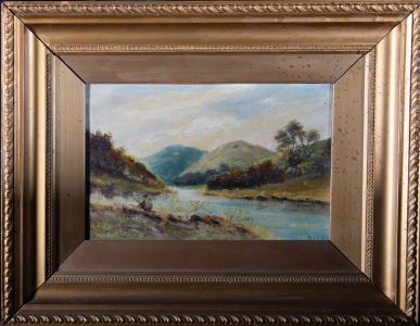 Bird - Late 19th Century Oil, Fishing In The Foothills