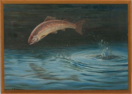 Tranasiak - 1985 Acrylic, Leaping Trout