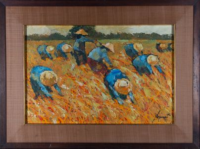 Nopar Livisddhi (b.1932) - Signed Mid 20th Century Oil, Workers in the Field