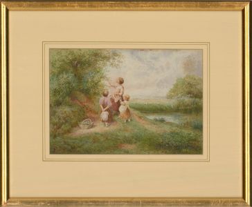 Myles Birket Foster RWS (1825-1899) - Watercolour, Children Picking Flowers